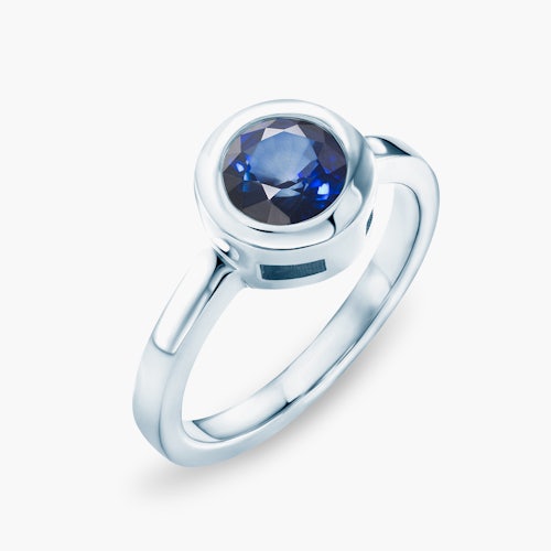 Pierścionek zaręczynowy SAVICKI: białe złoto, niebieski szafir